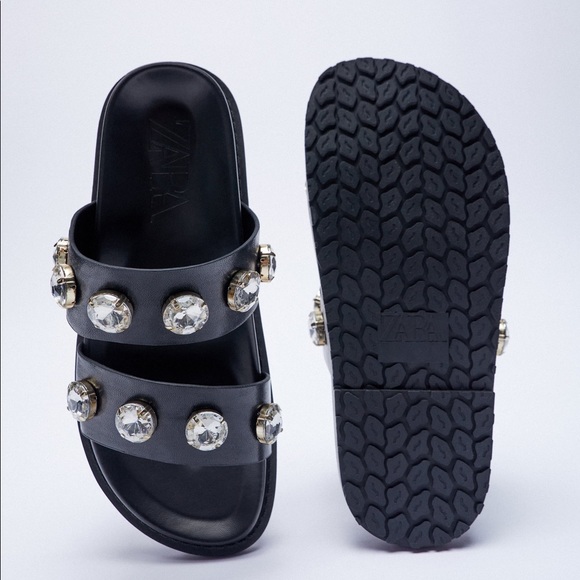 ZARA SPARKLY LOW HEELED SANDALS - Picture 4 of 8